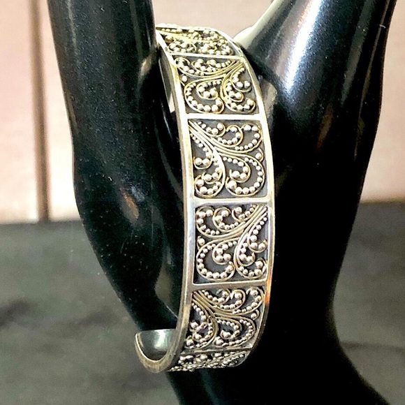 LOIS HILL Sterling Silver Oxidized Scroll Granulated Cuff Bracelet Vintage - Picture 16 of 17